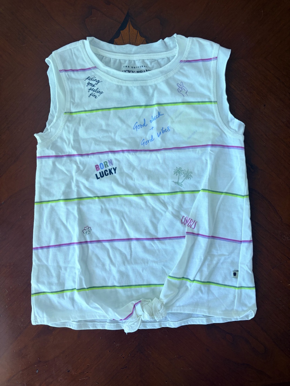 Girls White Striped Graphic Tank Top - Multicolor